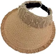 [HAMKVBPR] Women Visor Hat Female Summer Breathable Straw Cap Hollow Top Sun Hat Summer Outdoor