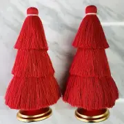 (Set Of 2) Opalhouse Red Tessle Christmas Trees 9”Tall With Antique Gold Base