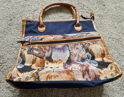 TRAX vintage Shopping Bag/Tote/Hold All Tapestry Cat Design Front Plain Back