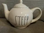 Rae Dunn - Magenta - 'STEEP’ Teapot Ceramic - Ivory Large Letter Farmhouse