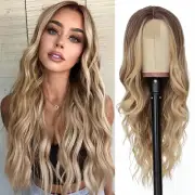NAYOO Long Ombre Blonde Wavy Wig for Women 26 Inch Middle Part Curly Wavy Wig Na