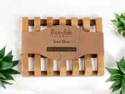 (2) Bamboo Soap Dish for Shower or Sink, 100% Sustainable Bamboo Bar Soap Holder