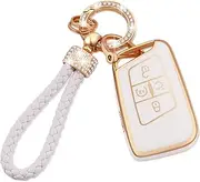 EKALA for Volkswagen Key Fob Cover with Keychain Lanyard, 4 Buttons Soft TPU Keys Shells Girly White Key Fob Cover Compatible with Volkswagen Tiguan Atlas Passat Jetta Golf Alltrack(Vl-w)