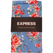 EXPRESS Pre Folded Pocket Square Mens BLUE Floral 100% Cotton Dress Handkerchief