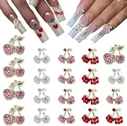 Cherry Nail Charms for Nails Design 3D Nail Gems Gold Nail Rhinestones Nail Art Cute Nails Diamond Crystal Luxury for Women Girl Jewelry Making Crafts DIY Accessories (Pink/Red/Silver/Gold, 20Pcs)