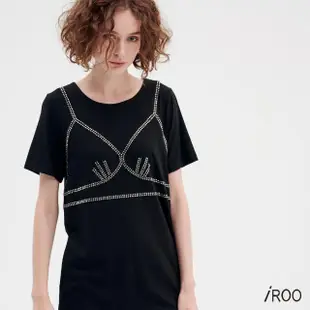 【iROO】燙鑽短袖洋裝(長版上衣)