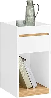 [SoBuy] White Bedside Table with Drawer Small Nightstand for Bedroom or Living Room End Sofa Table Narrow Bedside Cupboard with Storage for Compact Spaces FBT137-W
