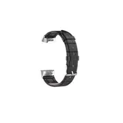 Bamboo Pattern Watch Band Crocodile Pattern Leather Strap for Fitbit Charge 3 BLACK COLOR
