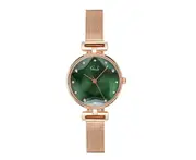 W60 Green Ladies Small Fresh Mesh Strap Watch Fashion Multi-faceted Glass Quartz Watch Girls Decorative Watch Jewelry