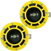 Super Loud Train Horns For Truck, 2pcs 12V Car Horn Kits, Loud Dual-Tone Waterproof Electric Air Horns, Automotive Accessories Universal for Cars Pickup Trucks Motorcycle Bike Boat (Yellow)