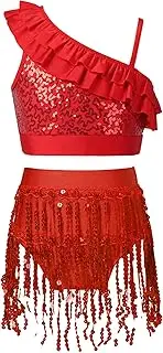 [Rswnyirn] Sequined Hip Hop Dance Outfits Kids Girls Modern Latin Jazz Contemporary Dance Costume Set