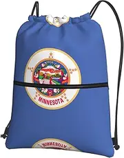 EdWal Minnesota State Flag Print Drawstring Backpack Gym Bags Sports Bags With Zipper Pocket For Travel Beach, Black, One Size