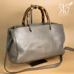 【二手故事館】專櫃正品 GUCCI 323660 經典竹節 托特包  中型 香檳金色 可正常使用