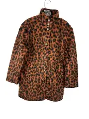 Marine Layer Stephanie Cocoon Coat Faux Fur Women's S Brown Cheetah New Wool Bld