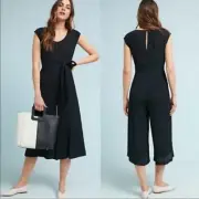 Anthropologie NWT 16 Abbey black crepe jumpsuit sleeveless wide leg crop fall