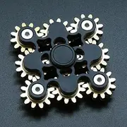 Pure Brass Fidget Spinner Gears Linkage Fidget Gyro Toy Metal DIY Hand Spinner Spins Long Time EDC Focus Meditation Break Bad Habits ADHD with Multiple Premium Bearings (9 Gears Black)