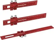 Woodworking Precision Ruler Set - 3Pcs Metal Slide Rule With Inch and Metric Measurements, T-Type Scribing, Square, T Track, Marking and Measuring With Slide Stops (6/8/12 Inch)
