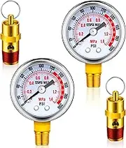 Therwen 4 Pcs Air Compressor Parts Replacement and Air Gauge Set, 1/4" Npt Relief Pressure Safety Valve 0-125 Psi Pressure Gauge for Tank Accessory(150 PSI)