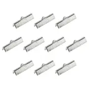 50Pcs Ribbon Crimp Clamp Ends 25mm Cord End Clasp for DIY Craft Silver White