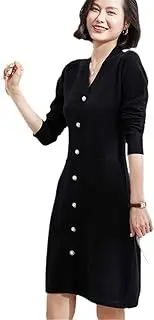 [Zozogag] Women Goat Cashmere Dresses V-Neck Skirtswinter/Autumn Female Clothes Long Style Jumpers