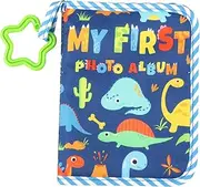 Baby's My First Family Album,Soft Cloth Baby Photo Album with Safe Mirror,Cute Toddler Family Memory Book Present Holds 17 4x6'' Pictures for Kids Newborn Toddlers (Dark Blue)