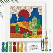 DOODLREAM Cactus DIY Punch Needle Embroidery Kit for Adult Beginner, 24cm Mountains Sunset Punch Stitching Craft Set for Starter with Frame, Fabric Pattern, Threader, Yarn, Pinch Needle