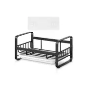 Kitchen Sink Stainless Steel Sponge Holder With Brush Rack Removable Drain Tray-Black