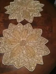 2 Christmas Cynthia Rowley Gold Beaded Placemats Simply Gorgeous Brand New