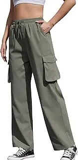 [WBQ] Women's Hiking Cargo Pants High Waisted Cargo Pants Quick Dry Elastic Waist Tactical Joggers Trousers with Pockets