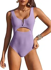 [AI'MAGE] Womens One Piece Swimsuits Tummy Control Bathing Suit 2025 Cutout High Waisted V Neck Monokini Swimwear