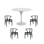 [OneWorld Collection] Aurora 5 Piece Dining Package - Oval Dining Table Marble White 100cm and 4 x Atlas Black Dining Chairs