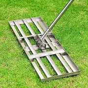 Lawn Leveling Rake 90x25 cm, Heavy Duty Lawn Leveling Rake with 6.5FT Adjustable Handle, Stainless Steel Effort Saving Levelawn Tool for Grass, Golf Field, Level Soil or Dirt Ground