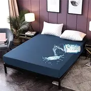 Holwakaka Waterproof Mattress Protector Solid Color Water Proofing Fitted Sheet Washable Breathable Bed Mattress Pad Cover (Navy Blue, Twin)
