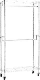 Amazon Basics Adjustable, Double Hanging Rod Garment Rolling Closet Organizer Rack - Chrome, 183 cm