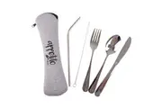 5pc Appetito Travellers Camping Stainless Steel Spoon Fork Straw Cutlery Set