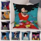 Cartoon Abstract Girl Retro Pillow Case Women Cushion Cover for Sofa Pillowcase
