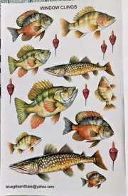 Bass Fish Window Clings Electrostatic DOUBLE SIDED 3 Large Sheets Boys Decor