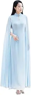 [REDBMX] Summer Chiffon Long Cheongsam New Vintage Chinese Style Retro Hanfu White Light Blue Shawl Sleeve Hanfu Dress Modern