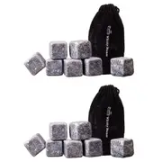 2x 9pc Bartender Whisky Cooling Rocks Reusable Ice Stones Set w/ Velvet Pouch