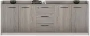 Filing Cabinet Three Doors Three Drawers Office Storage Low Cabinet File Wooden with Handle Storage Data Storage Cabinet(Gray)