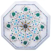 Octagon Marble Coffee Table Top Gemstone Inlay Work Side Table fro Living Room