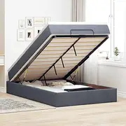 Ottoman Bed with Mattress Super Single, Storage Solution with Hydraulic Lift, Dark Grey Velvet Bedframe with Foam and Pocket Springs for Bedroom Furniture