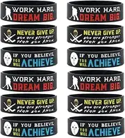 (12-Pack) Hockey Wristbands with Motivational Quotes - Wholesale Bulk Hockey Bracelets for Hockey Theme Party Favors Supplies Giveaway Gifts for Hockey Team - Unisex for Boys Girls Men Women