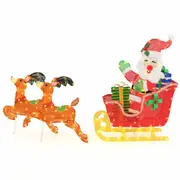 Costway Pre-lit Christmas Santa Claus & Reindeer Sleigh Xmas Decor Set w/239 LED Lights Multi