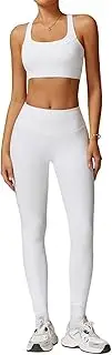 [ZPLMIDE] Women Gym Set 2 Piece Outfits Ribbed Workout Set Cross Back Bras Biker Shorts and Yoga Pants Tracksuit Set with Chest Pad
