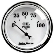Autometer Old Tyme White II Oil Pressure Gauge Electric - 0 - 100 PSI, 2 1/16 Inch, AU1227