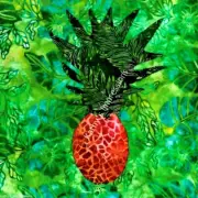 Tropical PINEAPPLE Hawaiian Fabric Quilt Square Green Orange Hawaii Batiks Panel