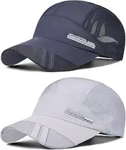 [hapurs] UV Cap Hats Running Quick Drying Sports Hat, 2 Pack Running Cap Baseball Cap Outdoor 50+ UPF Mesh Race Waterproof Lightweight with Adjustable Buckle Closure