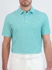 Hickey Freeman Tech Jersey Golf Polo Mens L Aquamarine Striped Short Sleeve NEW