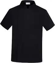 [Tadill] Chef Coat, Men Women Chef Clothing, Short Sleeve Top, Waiter Waitress Apparel, Breathable Executive Chef Jacket Uniform for Food Service, Black, XL